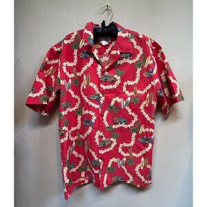 Ho Aloha Men's Hawaiian Floral Button Down Shirt Short Sleeve Red Size Large